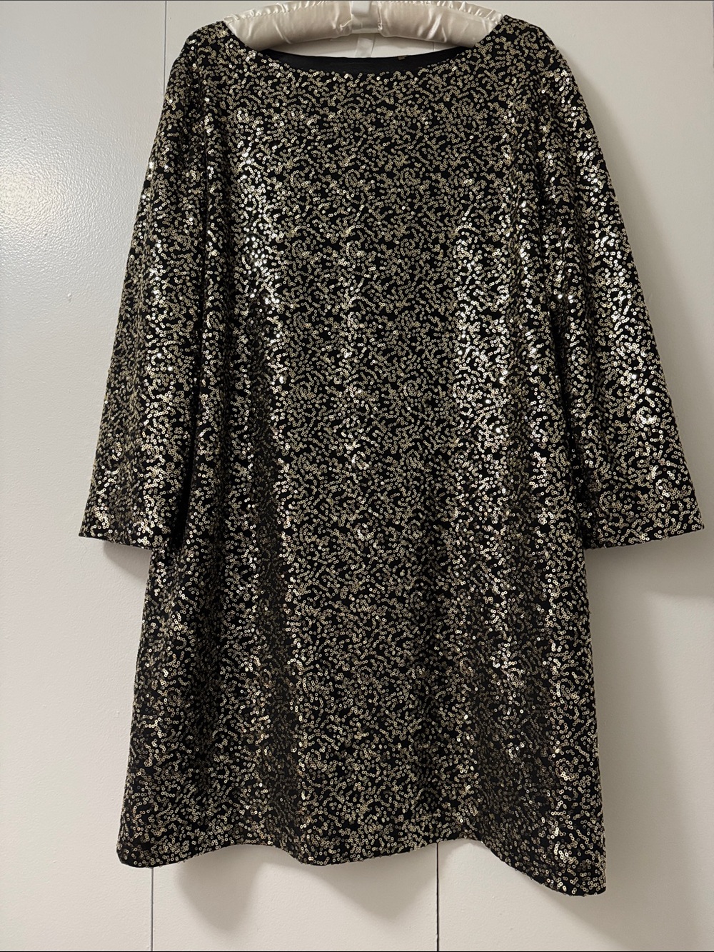 Gold Sequin Boat Neck Dress - Women's Sparkle Party Dress